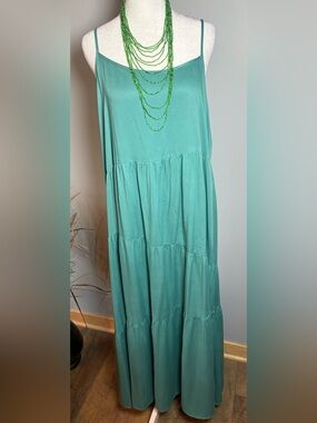 NWT ANRABESS Teal Tiered Maxi Dress XL Boho Beach Vacation Flowy